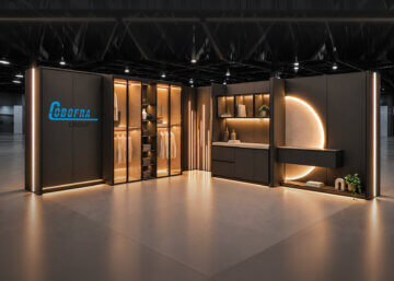 Stand Cobofra Group a SICAM 2026 con illuminazione integrata nell’arredo